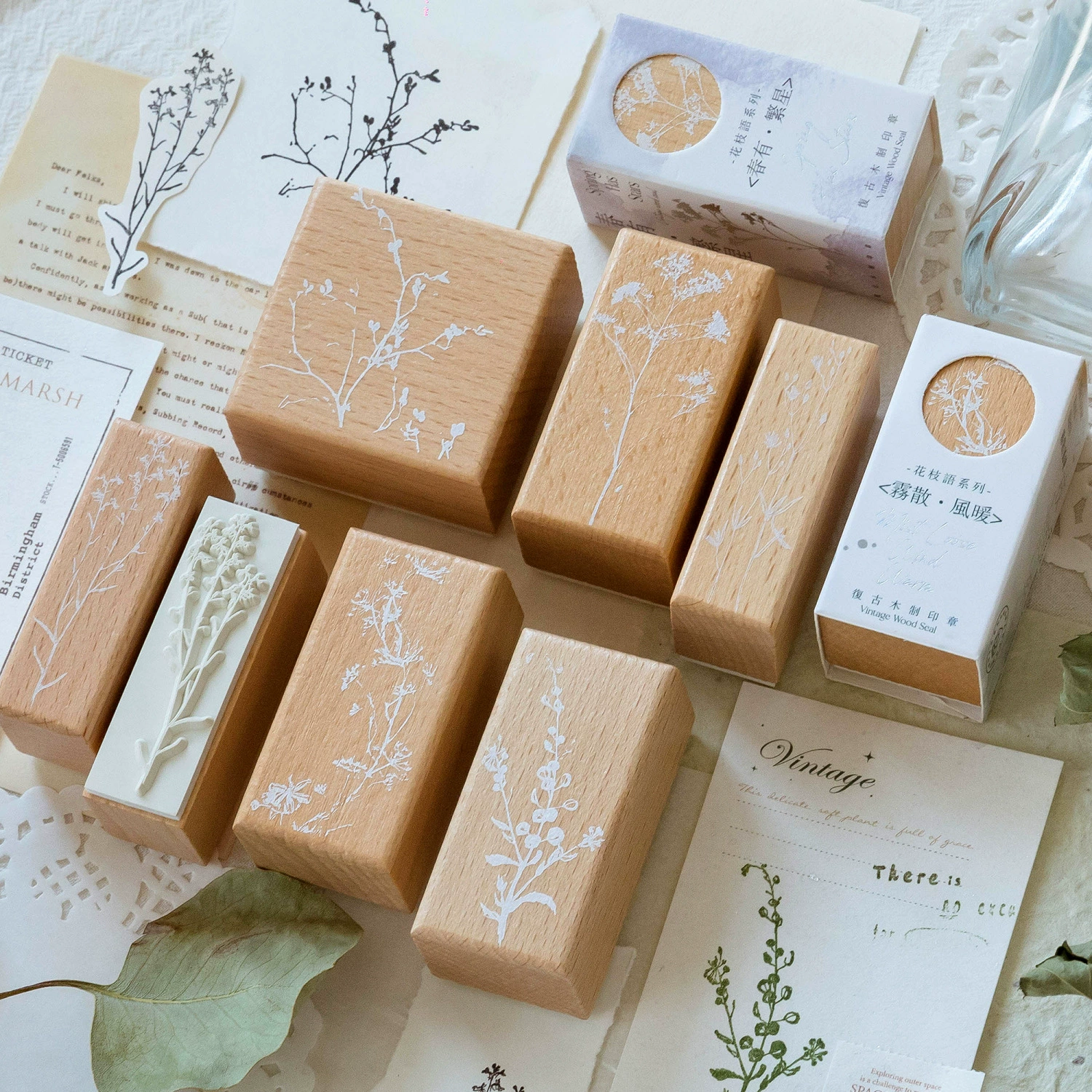 Набор штампов Momo Huazhiyu, деревянные винтажные штампы для декора, коллажей и DIY, 6 дизайнов