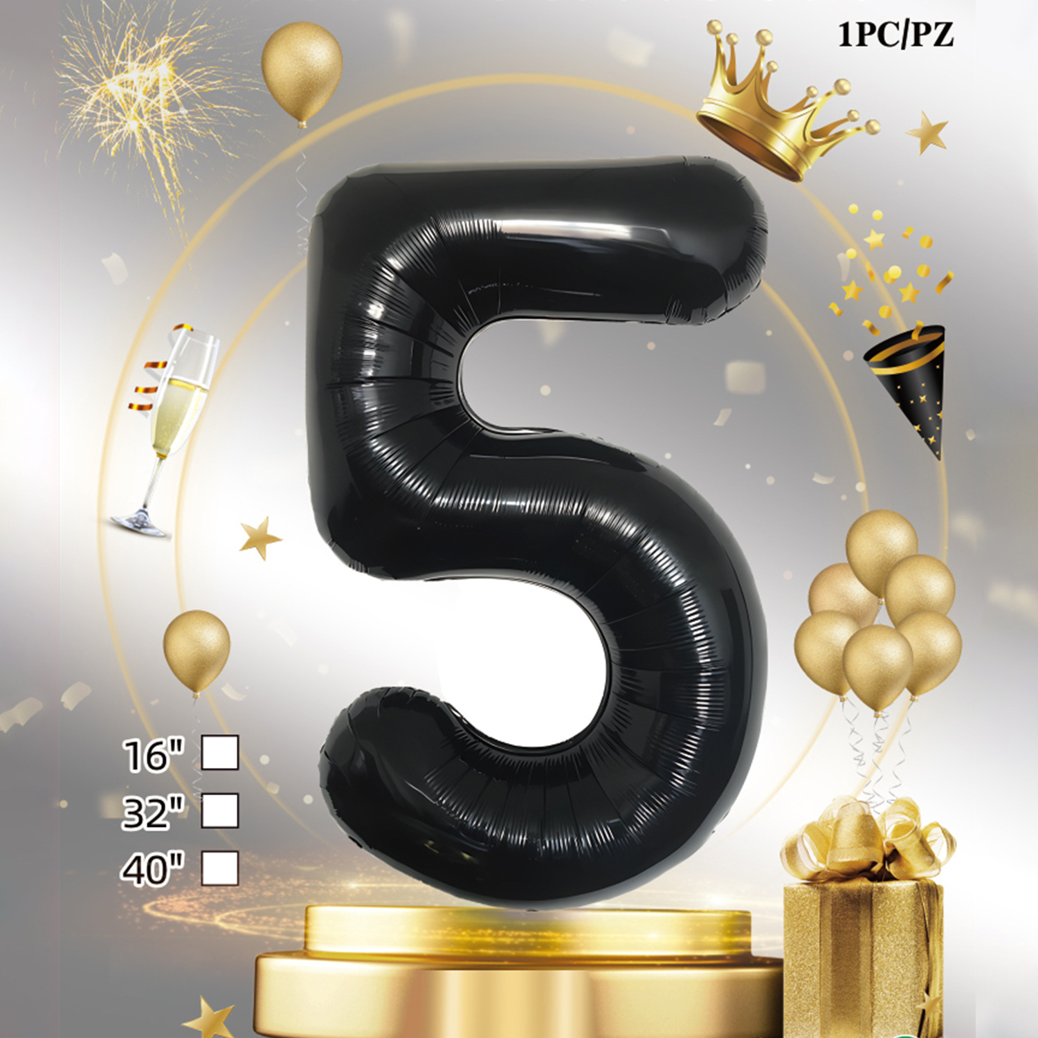 Embalaje de tarjeta de papel independiente digital de cumpleaños impreso en blanco de 32 pulgadas, decoración de fiesta de la versión estadounidense, película de aluminio, decoración de globos de papel de aluminio