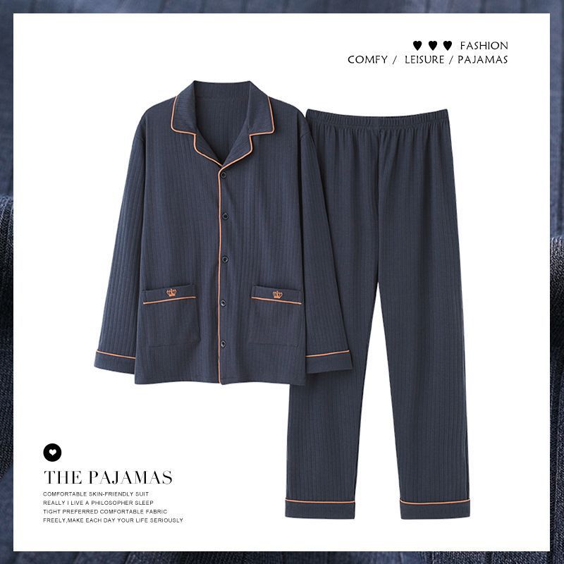 Pijama de algodón masculino primavera y otoño manga larga casual simple cardigan suelto grande conjunto de ropa para el hogar juvenil