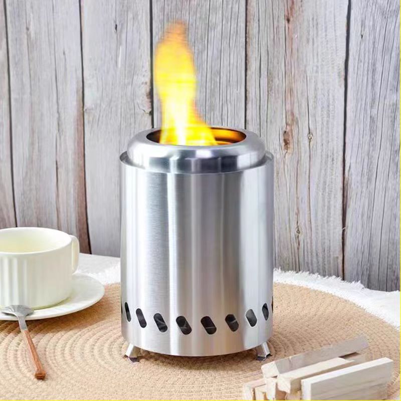 Outdoor Portable Stainless Steel Firewood Stove, Windproof Folding Camping and Picnic Alcohol Stove, Can Be Stored and Used for Burning Charcoal