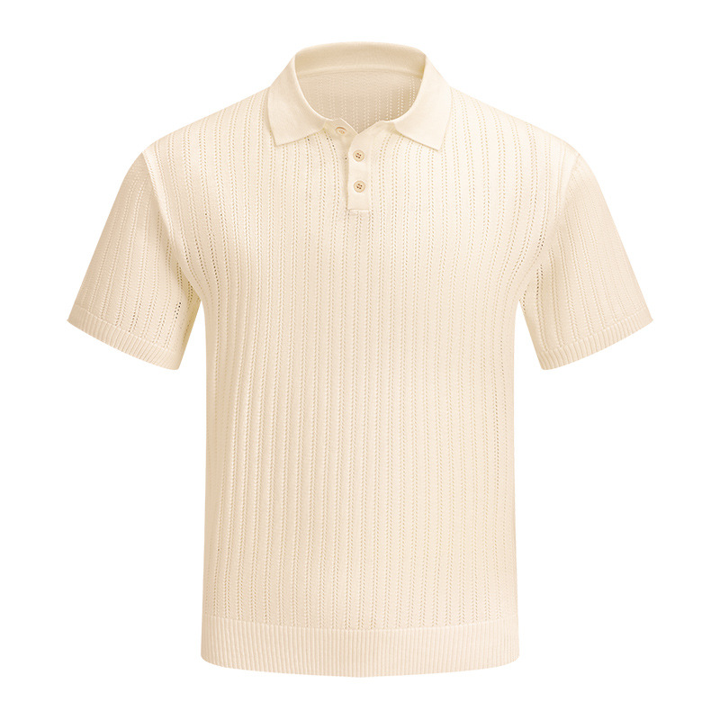 Herren-Häkelstrick-Cardigan mit kurzen Ärmeln – Leichter und atmungsaktiver Sommerpullover mit offener Vorderseite (S-XXL, Beige/Schwarz/Weiß)_voghion.com