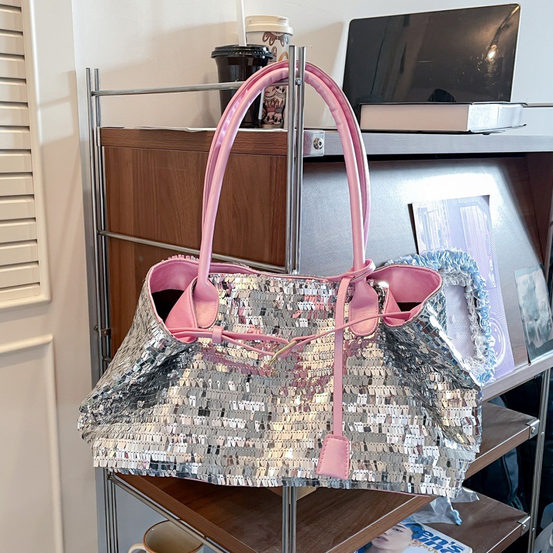 Bolso Tote de moda coreana 2025 verano nuevo bolso femenino estilo occidental bolso de lentejuelas moda bolso de hombro de gran capacidad