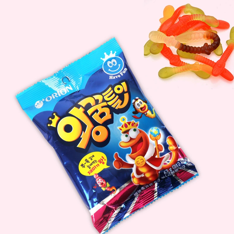 Южная Корея ОрИон QQ леденцы-капли конфеты-желе с винтовидной формой в форме червя, фруктовый вкус миндальные конфеты