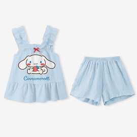 2025女童夏季薄款小女孩时尚睡衣家居服时尚吊带休闲短裤两件套潮