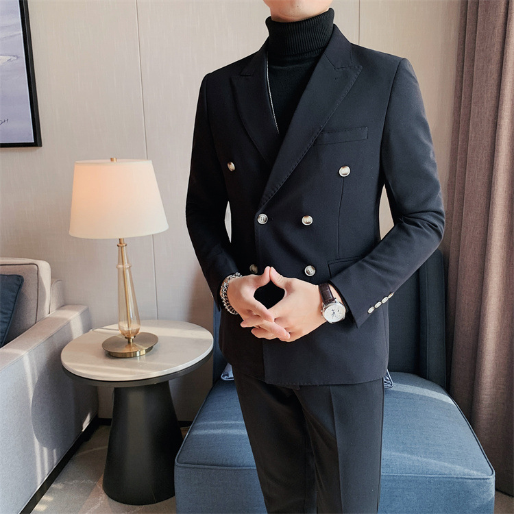 boy Boy 2024 Cross-Border Double-Breasted Business Suit Slim Fit Solid Color European And American Simple Men's Blazer Jacket_viptrois.com