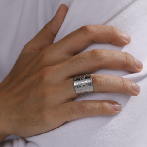 Corrosion-free titanium steel steel-colored five-pointed star side six-pointed star array open ring punk men's stainless steel ring