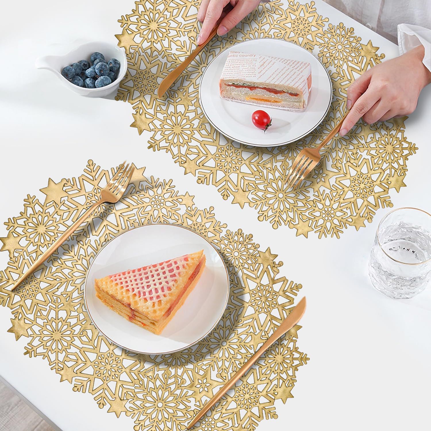 Nueva Navidad hueco placemat gilding copo de nieve Western placemat estrella en forma de creativo aislamiento térmico antideslizante montaña estera de mesa