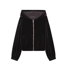 街头时尚丝绒连帽外套女冬季2025新款高级感休闲宽松复古短上衣