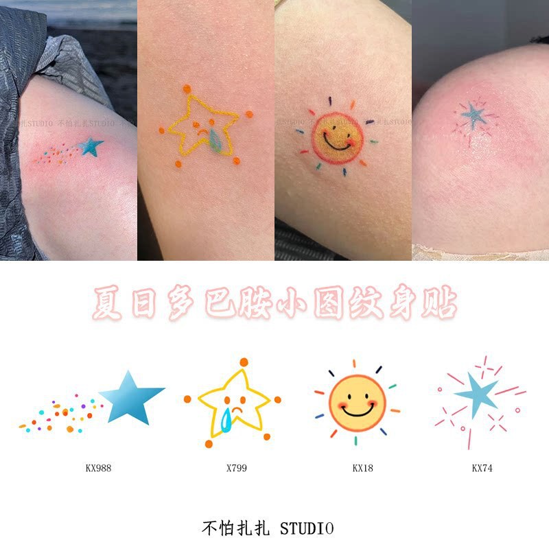 Popular Summer Sun and Star Wrist Small Pattern Tattoo Stickers, Waterproof, Long-Lasting, Cute, Fresh Style for Girls, Scar-Covering Stickers Popular Summer Sun and Star Wrist Small Pattern Tattoo Stickers, Waterproof, Long-Lasting, Cute, Fresh Style for Girls, Scar-Covering Stickers