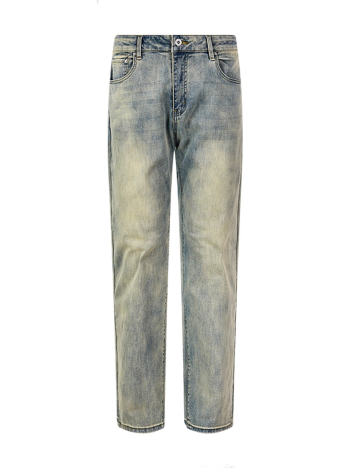 Men's High Elasticity Yellow Mud Dyed Straight Leg Jeans Loose Fitting Trendy Casual Retro Slimming Extra Long Pants_mkmklike.com