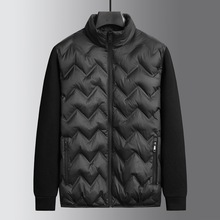 2025年冬季新款大胖男立领保暖薄棉衣时尚拼色休闲夹棉外套