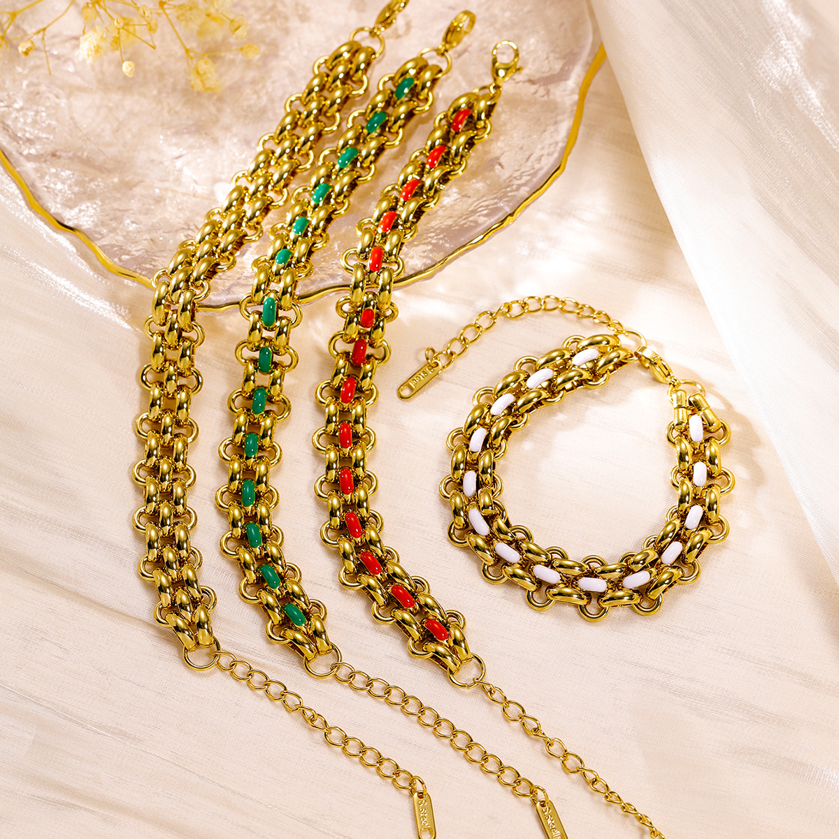 Zhilu European and American Cross-Border Stainless Steel Jewelry Personalized Exaggerated Hip-Hop Punk Oil Dripping Watch Geometric Bracelet Wholesale