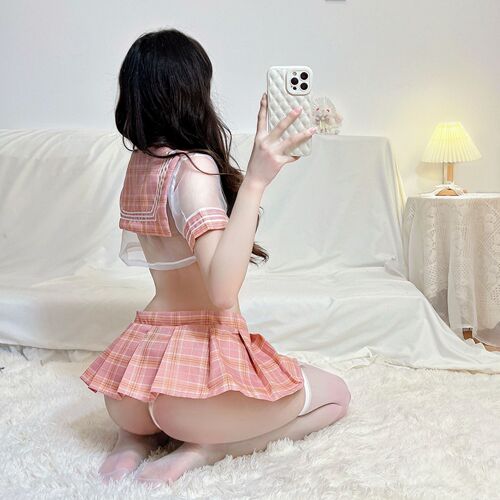 Japanese senior sister*sexy student outfit jk uniform temptation suit sexy transparent shirt plaid skirt sailor suit sexy