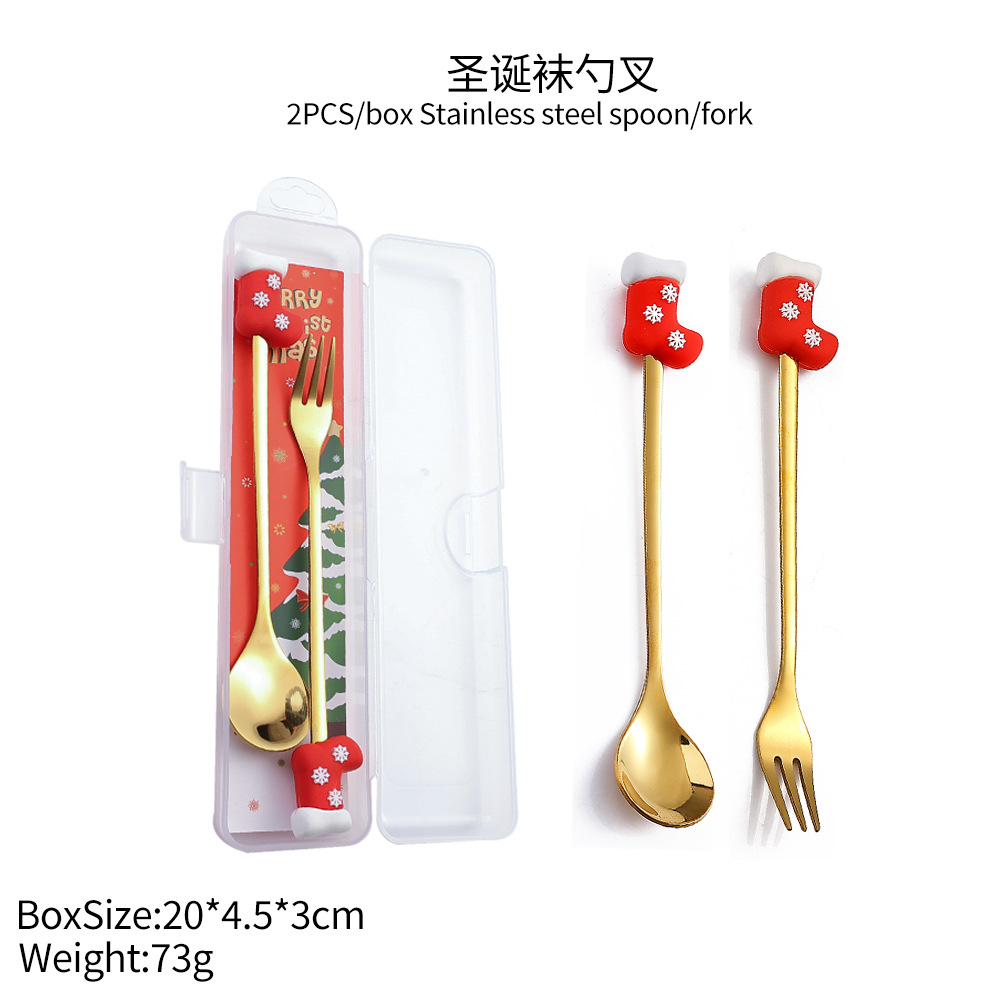 S Christmas Spoon Cubertería Set de postres Spoon Tree Doll Fruit Fork Santa Claus regalos de vacaciones