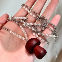 玻璃串珠蘑菇吊坠珍珠项链轻奢高级感锁骨链简约时尚百搭项饰饰品