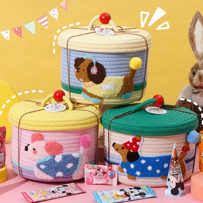 Cute Desktop Storage Box Cosmetics Snack Storage Basket Dopamine Office Storage Box Cotton Thread Woven Storage Basket