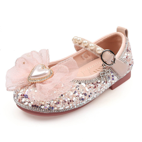 Girls Princess Leather Shoes 2024 Autumn New Casual Little Girls Children Flower Pearl Baby Soft Sole Shoes