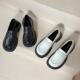 Small Leather Shoes Women's British Style Single-layer Shoes 2024 New Summer Retro Thick-soled Loafers Black Slip-on Women's Shoes