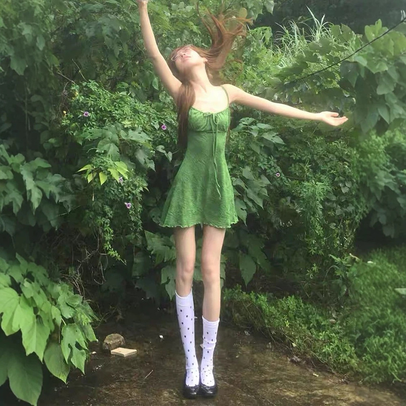 2026 New Style Seaside Vacation Textured Strapless Green Suspender Dress for Women, Spring and Summer Outfit, A-Line Short Skirt 2026 New Style Seaside Vacation Textured Strapless Green Suspender Dress for Women, Spring and Summer Outfit, A-Line Short Skirt