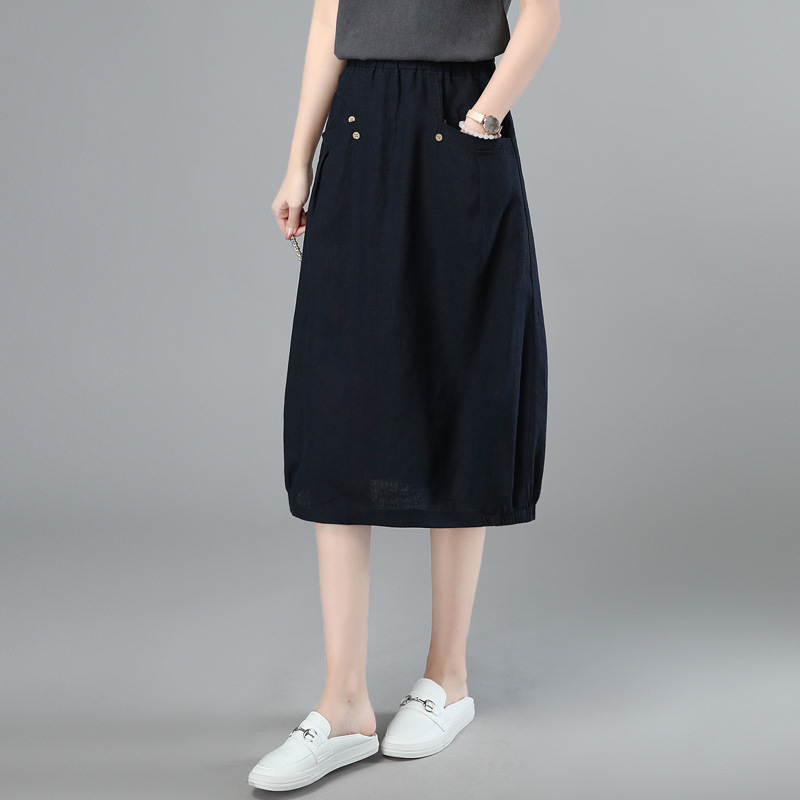Women's Skirt for Summer 2025 New Style Mid-length Linen Casual Skirt with Loose Loose Thin Lantern Skirt for Mother