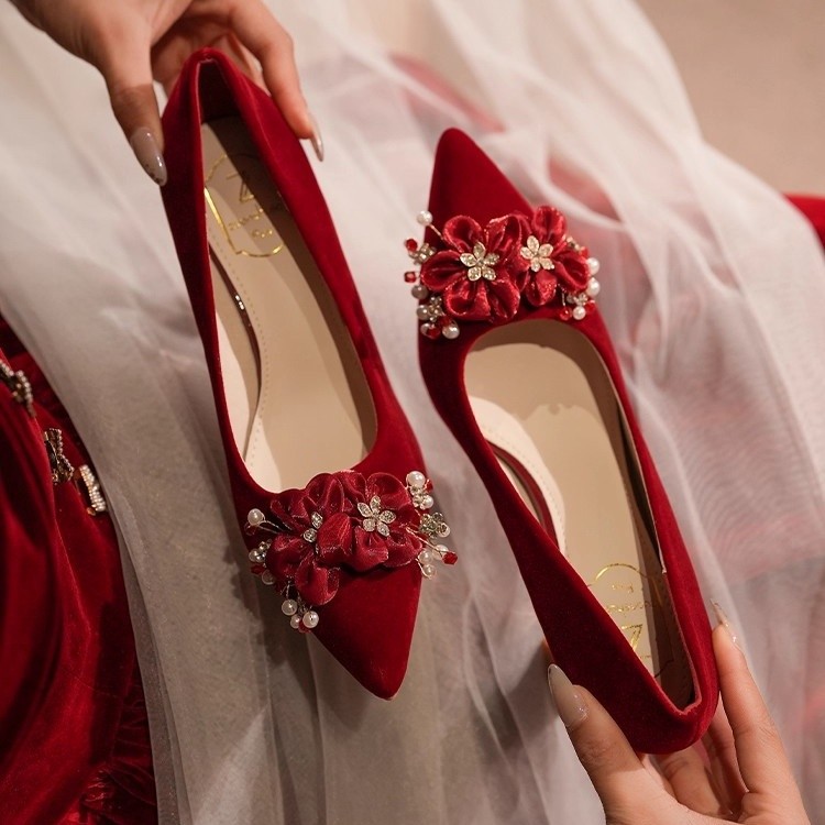 Bride's Women, 2025 Autumn New Style, Shallow Mouth, Thin Heel, Women's Shoes, Xiuhe Dress High Heels, Pearl_vogvips.com