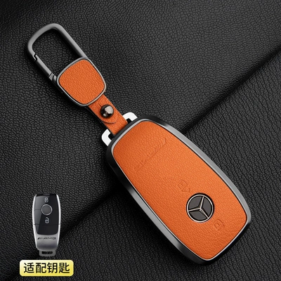 Leather Key Case Gle Gtr, Car key bag - 1-emma-orange-model-a-2-button-mercedes-benz-amg-square-buckle-french-goat-leather