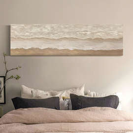 MB手绘油画酒店卧室床头画客厅肌理横版装饰画奶油风海浪抽象挂画