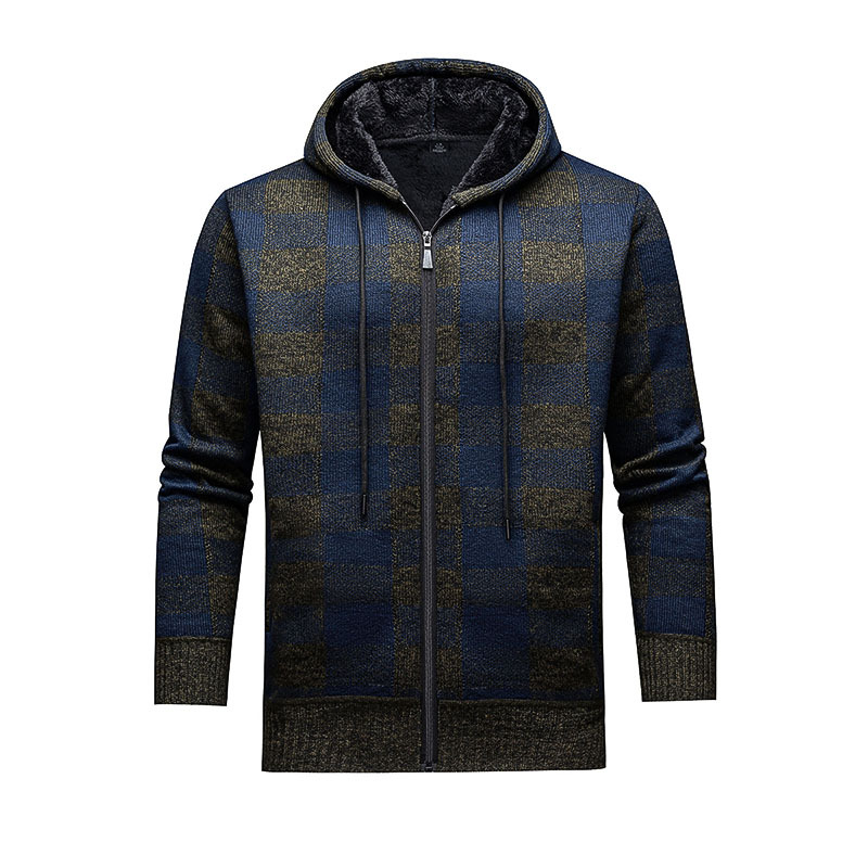 Comercio exterior otoño y invierno nuevo estilo de hombre con camisa de punto cálida y gruesa chaqueta con capuchón casuales chaqueta de cuadrícula