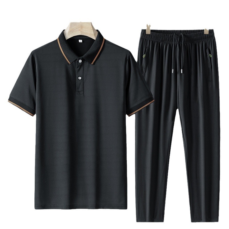Set de negocios de dos piezas para hombres con solapa de hielo seco rápido polo de manga corta de verano set de pantalones transpirables image 6