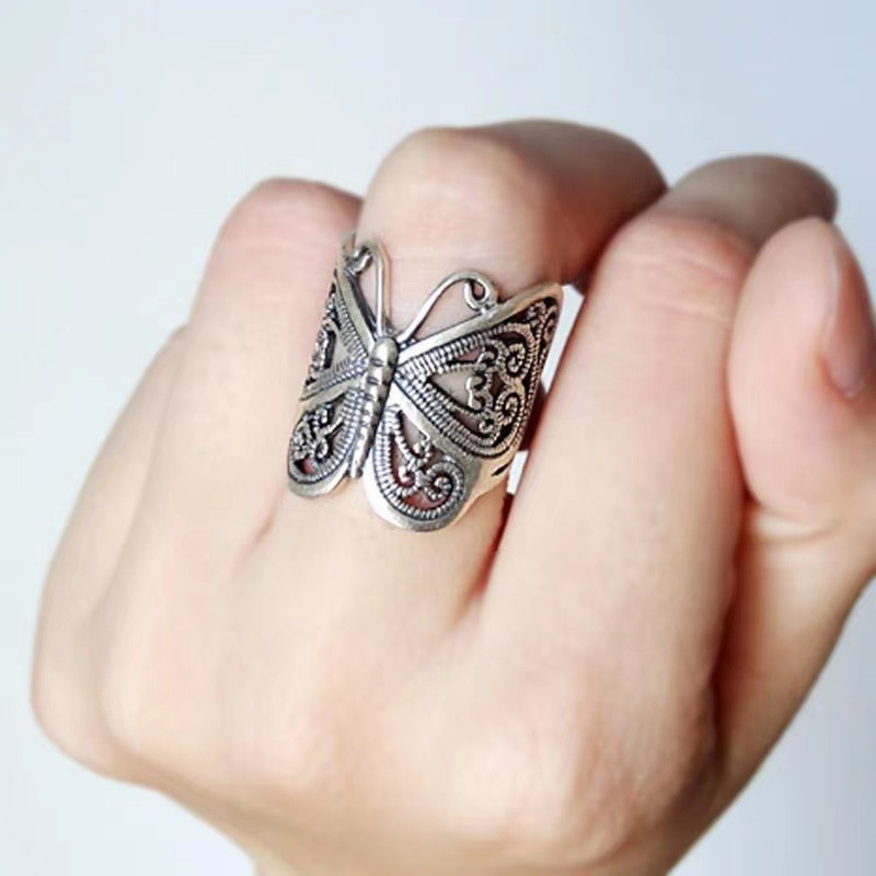 Vintage Schmetterlingsring Europäischer Stil Versilbert_voghion.com