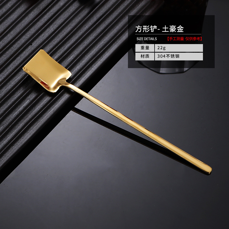 304 mango largo de acero inoxidable Cabeza Cuadrada cuchara pala bar creativo cuchara de hielo cuchara de mezcla de café del hogar cuchara de condimento