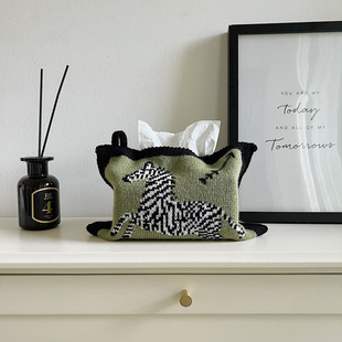 Scandinavian Simple Creative Zebra Retro Style Car Knitted Fabric Tissue Box Paper Hanging Box Tissue Bag Tissue Cover
