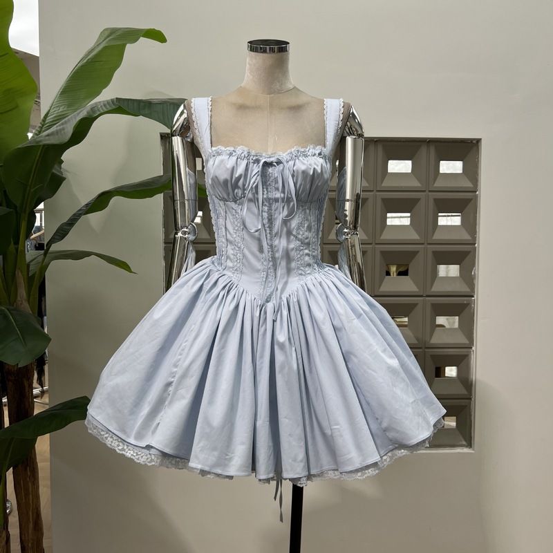 Amazon Girl Sweet Summer 2025 新しいスタイルのレースアップウエストオルガンプリーツバレエスタイルドーパミンドレス|undefined