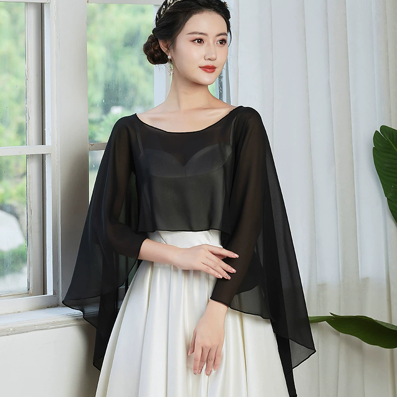 Chiffon Bridal Cloak Cape, Женский миди-пальто в стиле тренч, плюс-сайз, легкий