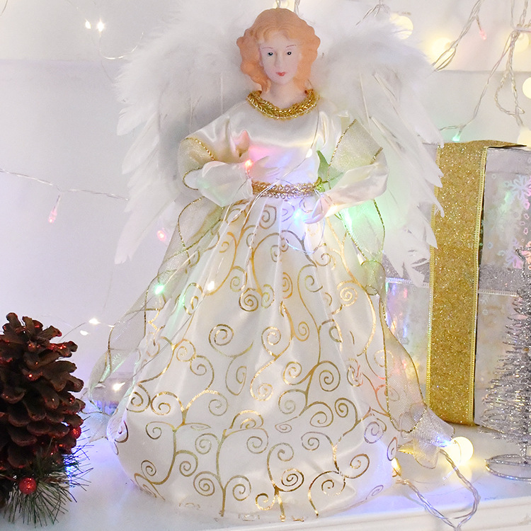 越境爆品クリスマスツリーの星が光る天使の人形のデスクトップの置物クリスマスツリーのトップの装飾品のトップの星|undefined