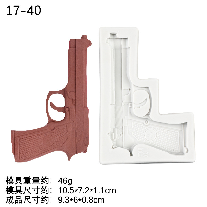 Pistola metralleta ametralladora tamaño bala de silicona molde juego tema pastel chocolate fondant Decoración