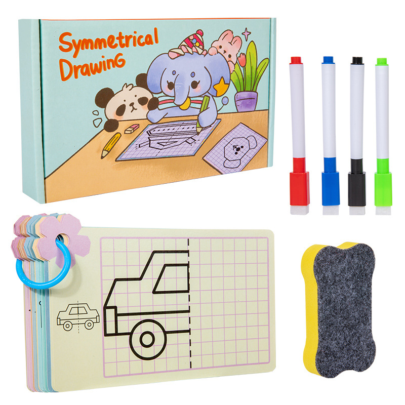 Entrenamiento de lápiz de control para niños, dibujo simétrico de jardín de infantes, tarjeta de entrenamiento de lápiz borrable, introducción a la educación temprana, pensamiento, entrenamiento de concentración