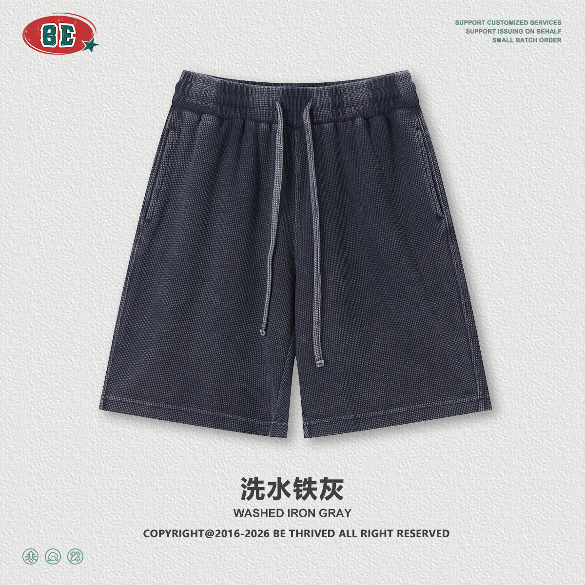 Be Hombres| Retro lavado con agua hace viejos pantalones de cinco puntos de estilo de dinero para hombre, pantalones cortos de textura de waffle sueltos transpirables para hombre