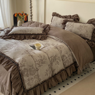New Retro Style High-End Jacquard Washed Linen Four-Piece Set Autumn and Winter French Quilt Cover Bed Sheetss Bedding