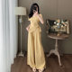 Casual Sports Suit for Women, Summer Fashion Design, Niche Temperament, Slimming Solid Color Short-Sleeved Wide-Leg Pants Two-Piece Set