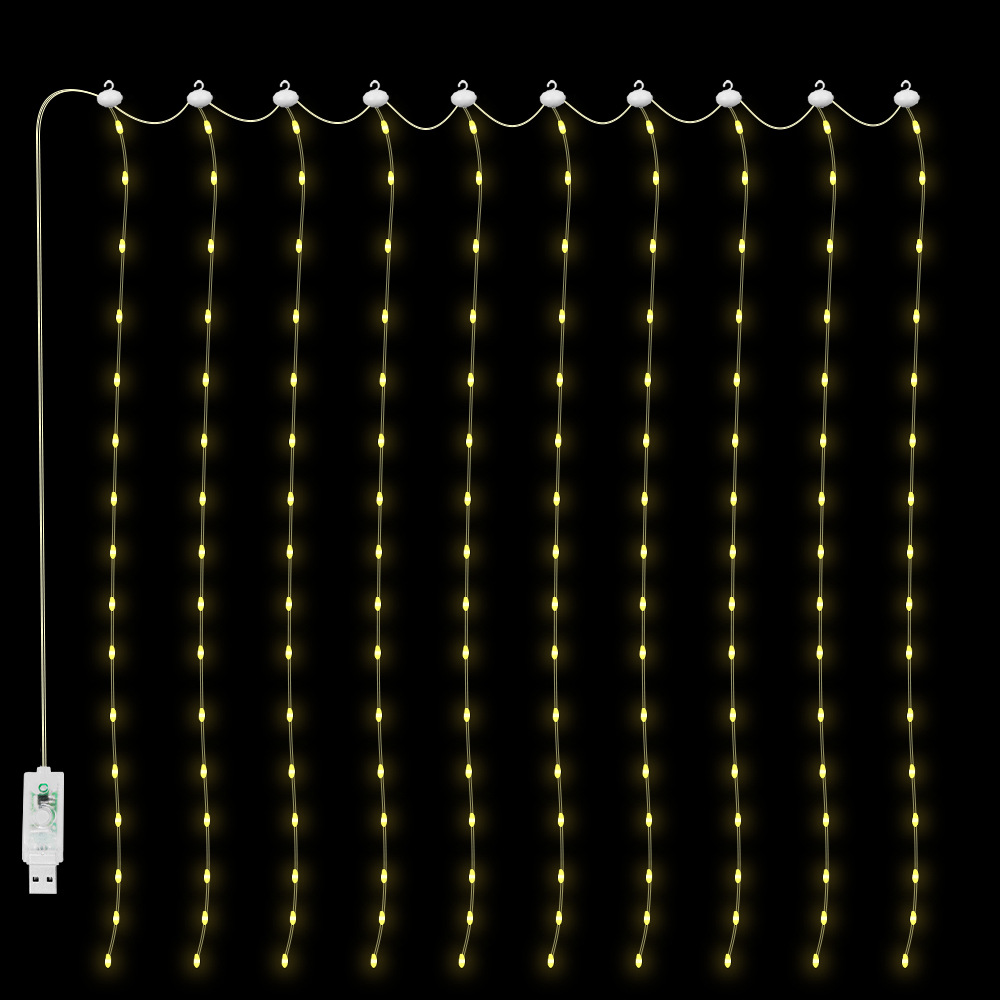 LED窗帘灯串usb卧室遥控冰条串灯圣诞装饰氛围铜线led3*3窗帘彩灯