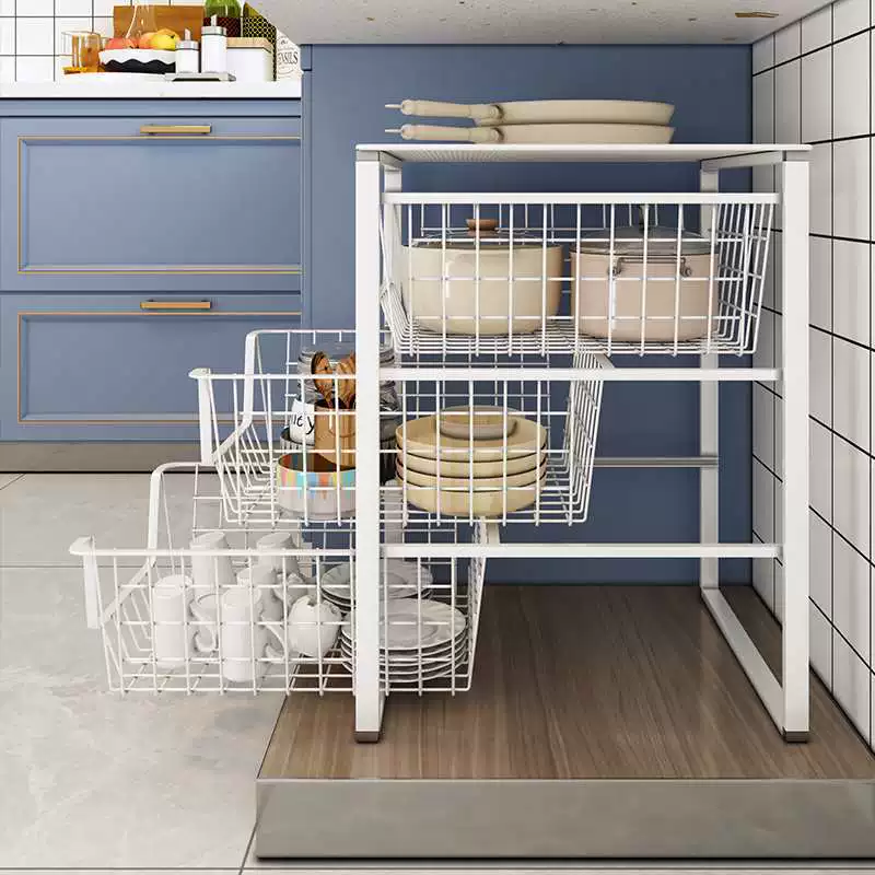 Кухонная двухслойная выдвижная полка для хранения под раковиной, выдвижная корзина, ящик, шкаф, отделение, корзина, полка для хранения овощей