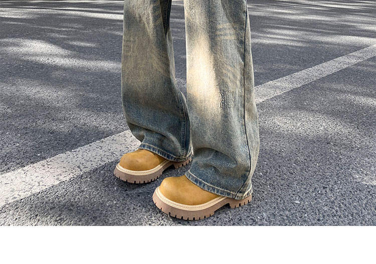 Men's Retro Distressed Cement Yellow Wide Leg Jeans High Waisted Loose Fit Slimming Straight Leg Jeans New Style Machine Washable_mkmklike.com