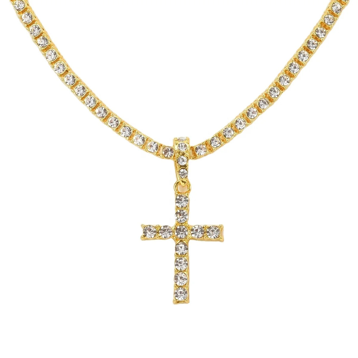 【】Ma Siwei même style hip-hop classique croix tennis collier simple pendentif_voghion.com