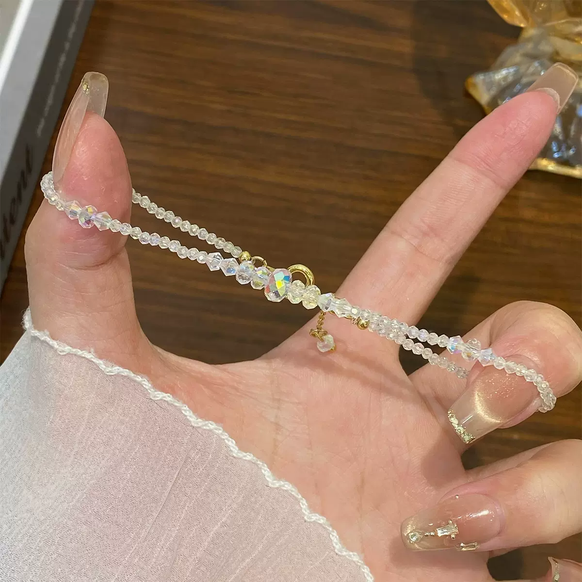 新款时尚简约精致琉璃串珠脚链轻奢小众高级感气质百搭可抽拉脚饰