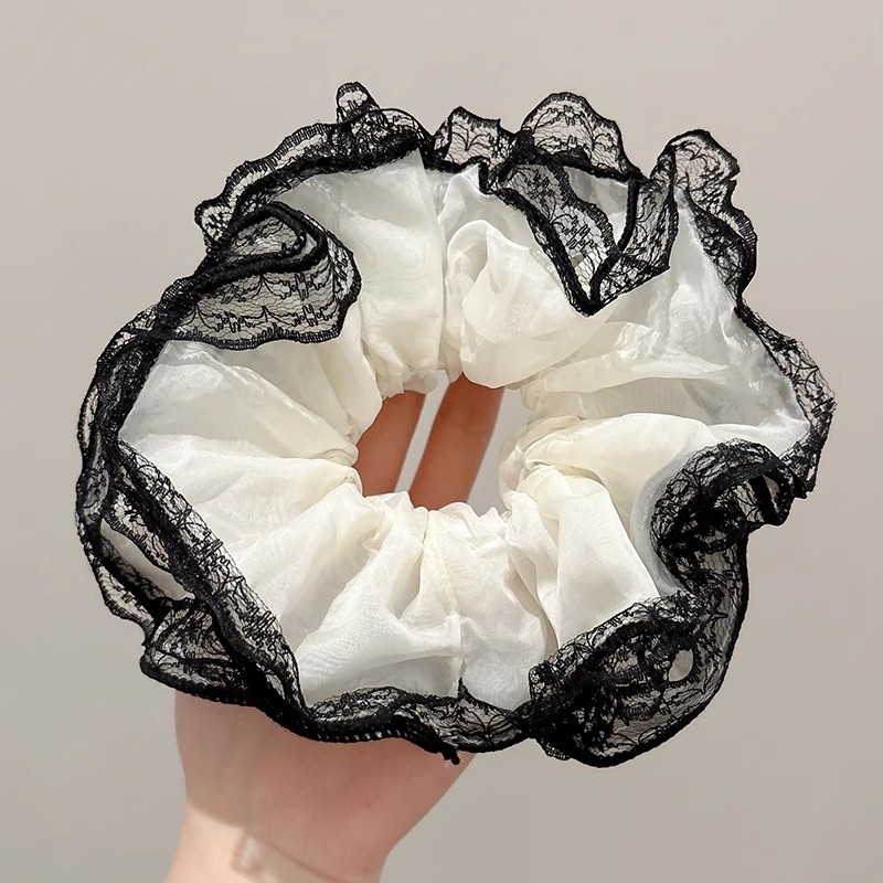 Corbata de pelo de intestino de lunares de crema grande coreana, gomas de goma de cola de caballo suaves para mujer, accesorios para el cabello de bola, accesorios para el cabello, cuerda para la cabeza