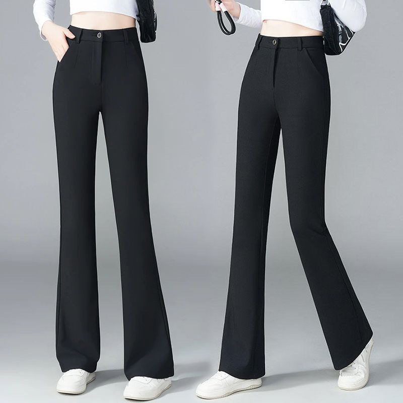 Micro-Flared Suit Fabric with Drapey Feel, Micro-Flared High-Waisted Wide-Leg Suit, Women's Straight Trousers, Black Casual Pants