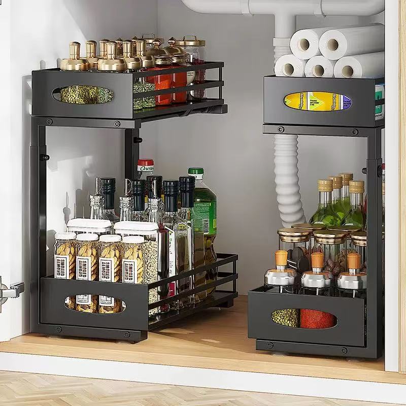 Estante de almacenamiento para armario de cocina, estante de almacenamiento debajo del fregadero, cajón extraíble, cesta organizadora, extraíble, transfronterizo