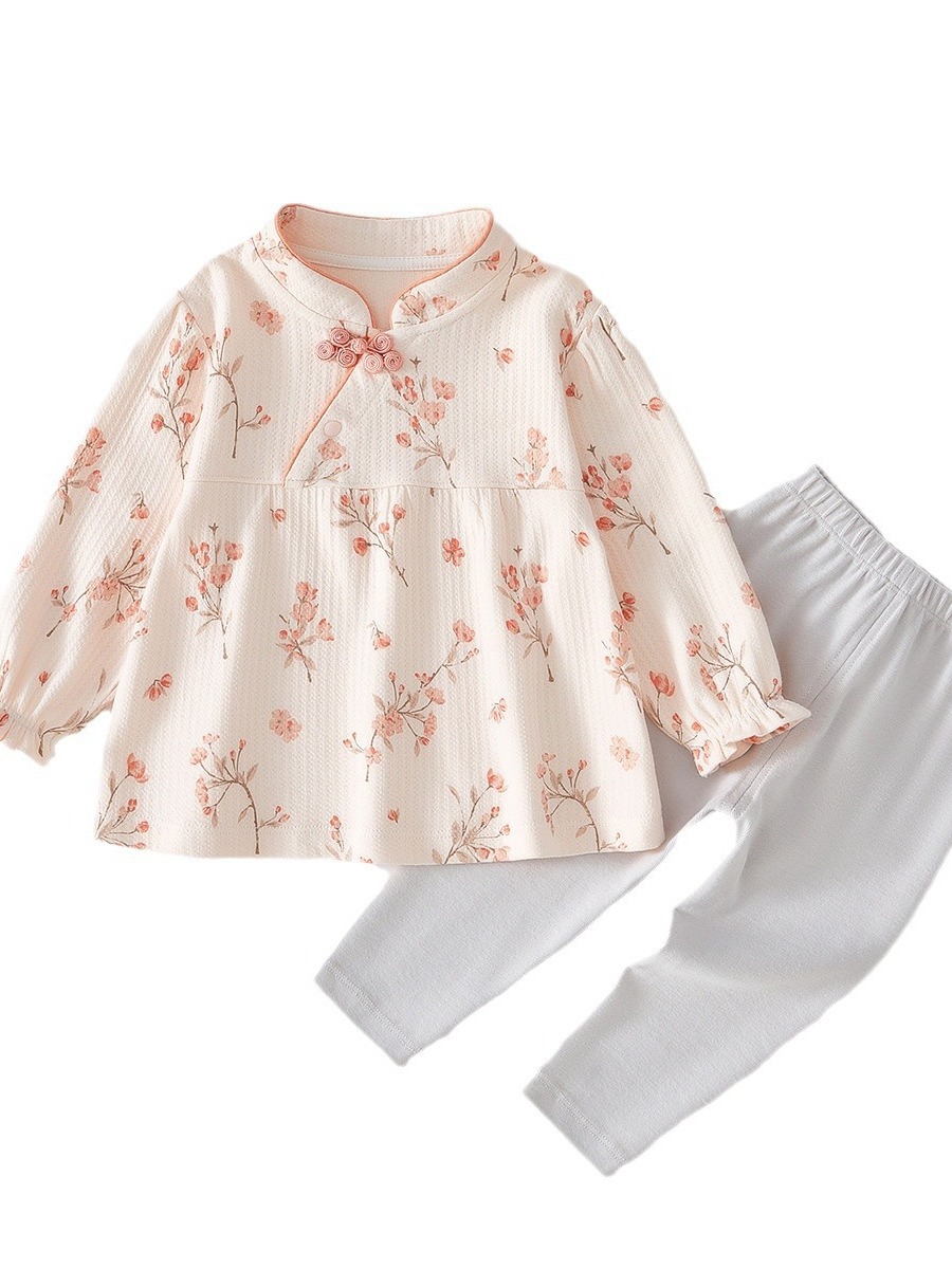 Bebé partido traje puro algodón bebé niña ropa bebé 24 primavera nuevo estilo chino estilo occidental traje de dos piezas