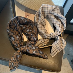 White color scarf print high-end versatile accessories tied neck women's new 2025 hairband tied long scarf